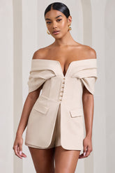Stone Cotton-Blend Corset Bardot Playsuit